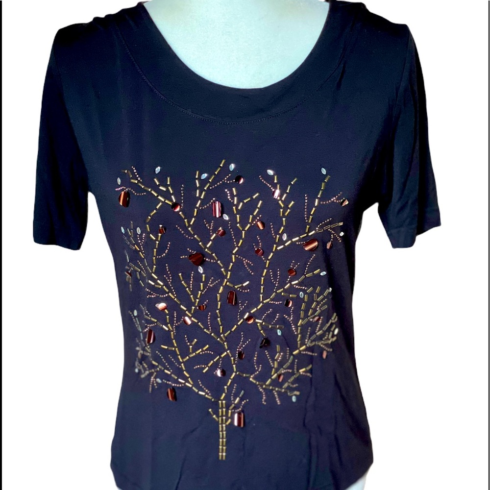 Modena Embellished Pop Art Tree Black Top Size:LG